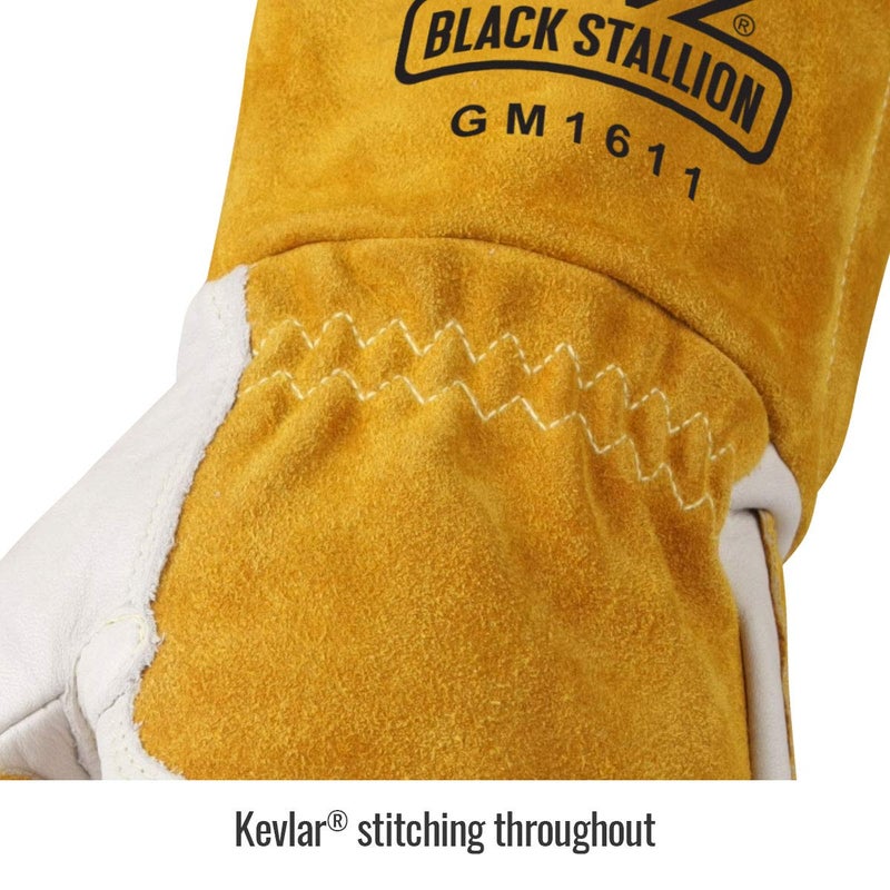 Black Stallion (GM1611-WT Top Grain Leather Cowhide MIG Welding Gloves with Reinforced Patched Palm, Thumb, and Index Finger for Extra Protection, Medium, Tan - Image 2